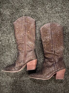 Matisse Sparkle Brown Glitter Western Mid-Calf Boots
